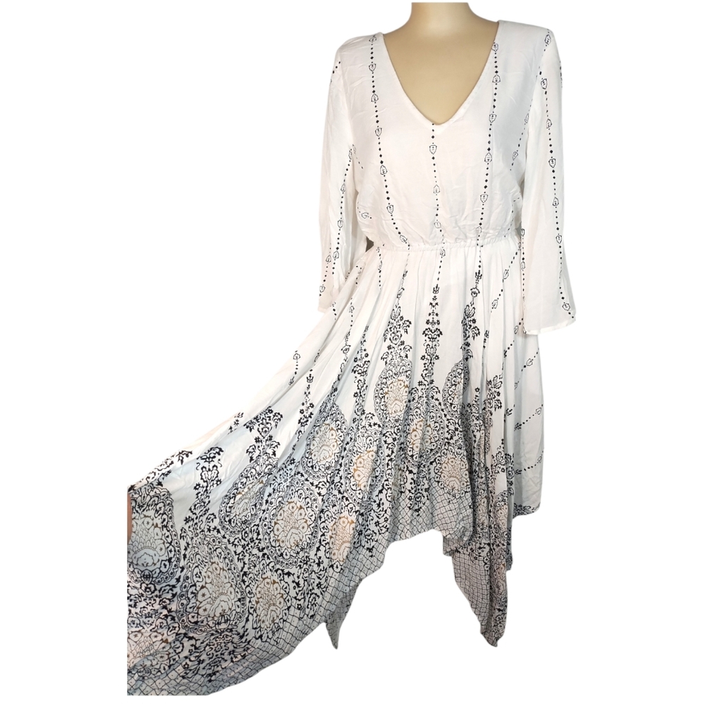 Flowy floral flutter sleeve asymmetrical midi dress